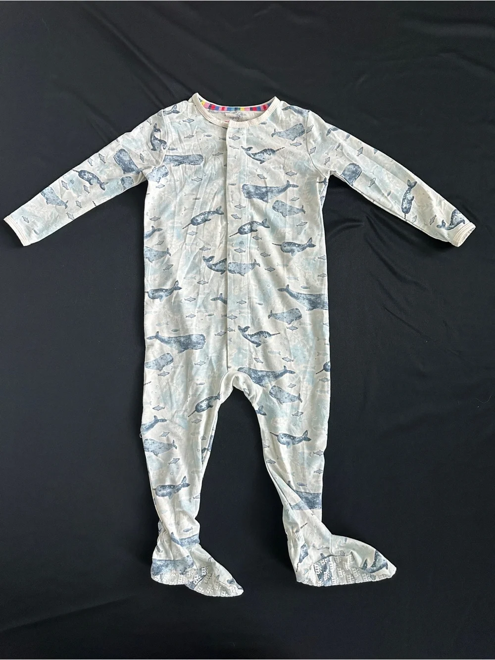 Magnetic Me Light Blue and Navy Whale Print Footed One-Piece- NEVER WORN